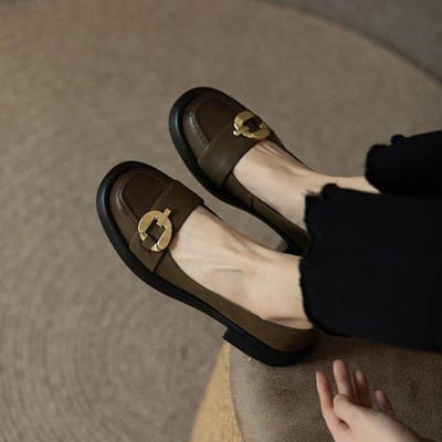 Chaussures Oxford Printemps Automne pour Femmes Chaussures à Plateforme en Cuir pour Femmes Mocassins Boucle Métallique Chaussures à Enfiler Noires Rétro Chaussure Bateau 9781n 39 vert d’armée