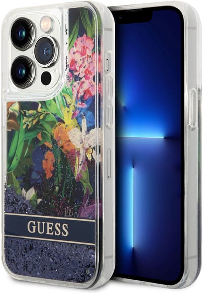 GUESS GUHCP14LLFLSB iPhone 14 Pro 6.1 "blue / blue hardcase Flower Liquid Glitter
