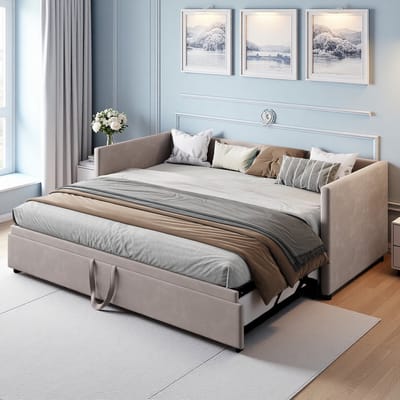 Gestoffeerde slaapbank 90/180x200cm Multifunctioneel bed met lattenbodem, voor volwassenen en jongeren, fluwelen stof, grijs, exclusief matras