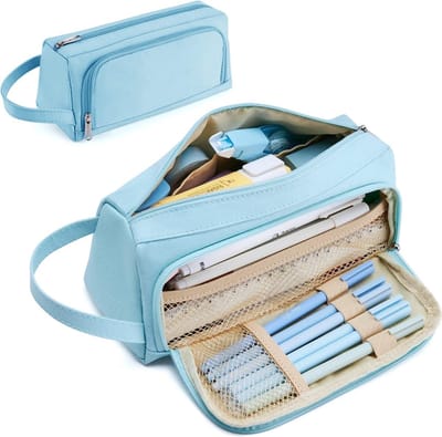 Finnacle - Multifunctionele etui voor alle leeftijden en doeleinden: meisjes en jongens, tieners, kinderen en volwassenen - met 3 ruime vakken en tijdloos blauw design!