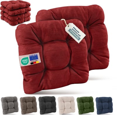 Beautissu Set van 6 Premium Stoelkussen 40x40 cm Rood – UV-bestendig & Robuuste Zitkussen Stoel Outdoor 8 cm dik Tuin Stoel Kussen voor Balkonstoel Tuinstoel Zitkussen Indoor – HighLux SK