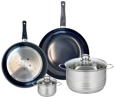 Set van 2 Koekenpannen 28 en 32 cm en 2 kookpotten 12 en 24 cm Elo Prima Brillant
