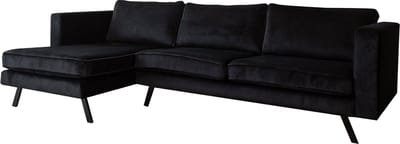 Happyment Hoekbank deluxe - Velvet - 3 zits - Bank - loungebank - lichtgrijs - 150x270 cm - Zwart