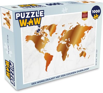 Puzzel Wereldkaart - Marmer print - Goud - Legpuzzel - Puzzel 1000 stukjes volwassenen