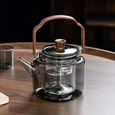 Théière Verre Vapeur et Cuisson Ménage Électrique Poterie Cuisinière Nouvel Ensemble à Thé Noyer Théière 1000ml