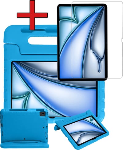 Hoesje - Geschikt voor Apple iPad Air (2024/2025/2026) - 11 inch - Met Screenprotector - Kinderhoes - Shockproof Bumper - Kidsproof Case - Tablethoes - Kinder Hoes Cover - Blauw