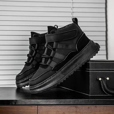 De Nieuwe Heren Casual Sportschoenen met Dikke Zool en Hoge Schacht voor Lente en Herfst Zijn Lichtgewicht en Hebben Zachte Zolen 44 zwart