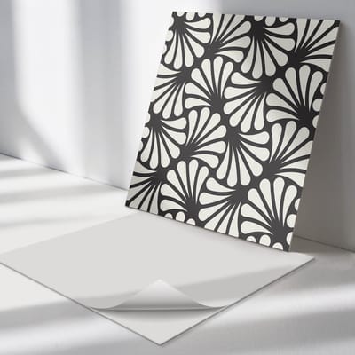 Wallfluent Vinyl Tegels - Stijlvol Bladpatroon Zelfklevende Vinyltegels - 30 cm x 30 cm - Zwart En Wit Vinyl Tegels - Set van 9 - Vierkant PVC Tegels - Patroon Plaktegels - Vloer Tegels PVC - Plaktegels Keuken en Badkamer