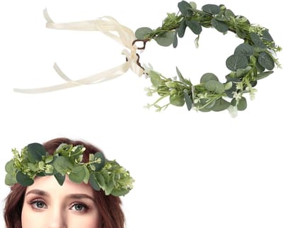 Bloemenkrans - Eucalyptus kroon - Feestelijke decoratie - Verstelbaar met lint - 1 stuk - Groen