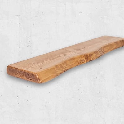 Rustieke Massief Houten Zwevende Plank Met 'Live Edge' Afwerking Donker Eiken Kleur