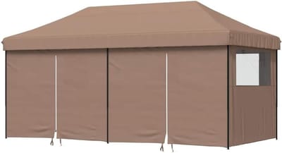 Partytent Inklapbaar - Feesttent Paviljoen - Buitenfeesten Organiseren - Met 4 Zijwanden - 580 x 292 cm - Bruin
