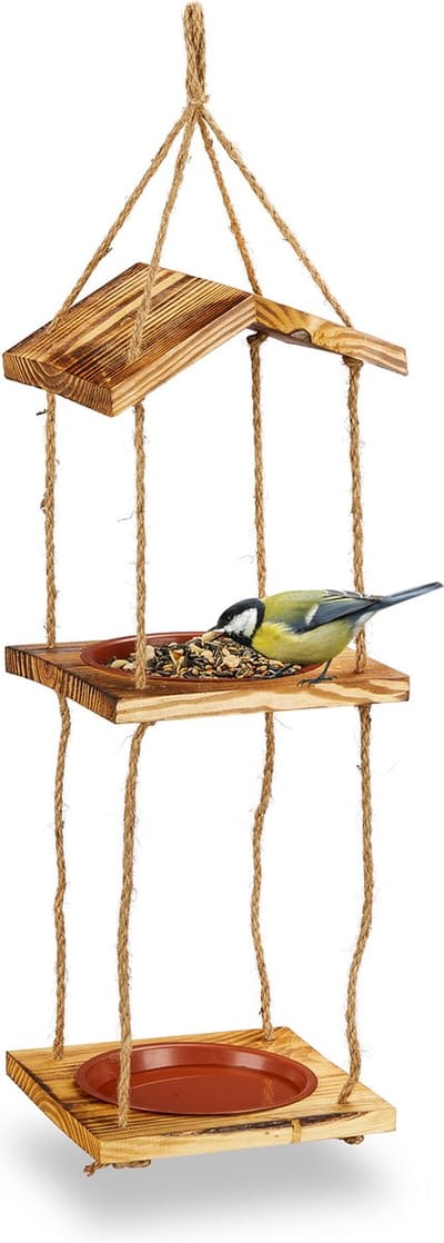 vogelvoederstation - hangend - 2 schaaltjes - 73 x 20 x 20 cm - voedertafel - naturel
