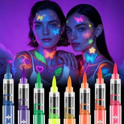 Glow in the Dark Gezichtsverf Stiften Set, 8 Kleuren UV Neon Verf voor Lichaam en Gezicht, Perfect voor Halloween en Feestjes met Zwartlicht