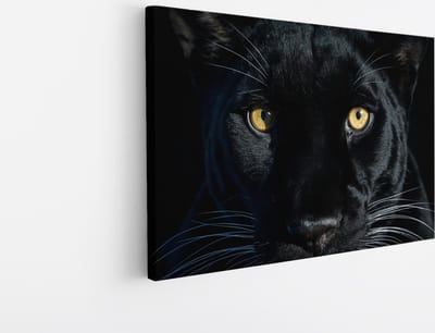 Saammp Canvas Schilderij - Zwarte Panter Portret - Natuur - Dieren - 45x30 - Foto op canvas - Wanddecoratie - Muurdecoratie Woonkamer - Slaapkamer decoratie - Canvas Print