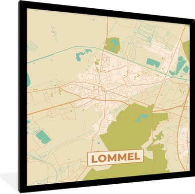 Fotolijst incl. Poster - Plattegrond - Stadskaart - Vintage - Lommel - Kaart - 40x40 cm - Posterlijst