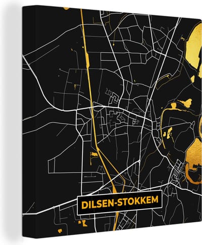 Canvas Schilderij Stadskaart - Dilsen-Stokkem - Goud - Kaart - Plattegrond - 20x20 cm - Wanddecoratie