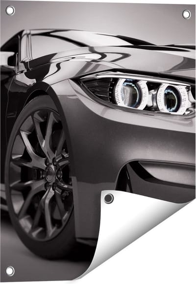 Gards Tuinposter Grijze Sportwagen Auto - Zwart Wit - 40x50 cm - Tuindoek - Tuindecoratie - Wanddecoratie buiten - Tuinschilderij