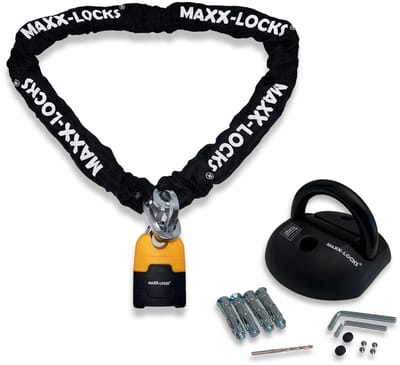 Maxx-Locks Ohura ART 4 Motorslot / Scooterslot + ART 4 Muuranker - Kettingslot met 12 mm Dikke Schakels - Art Gekeurd Slot voor Motor en Scooter & Brommer - 180 cm