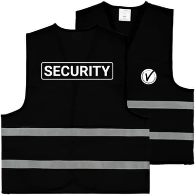 Security hesje zwart met V-logo | voor- en achterkant bedrukt