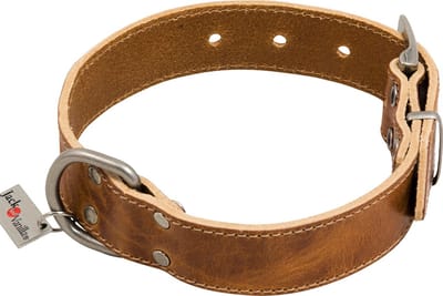 Jack and Vanilla Lederen halsband vintage Timeless 45 cm x 25mm lichtbruin. nek 33-39 cm afgewerkt met matte chroom