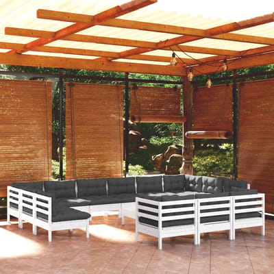 vidaXL - 14-delige - Loungeset - met - kussens - grenenhout - wit