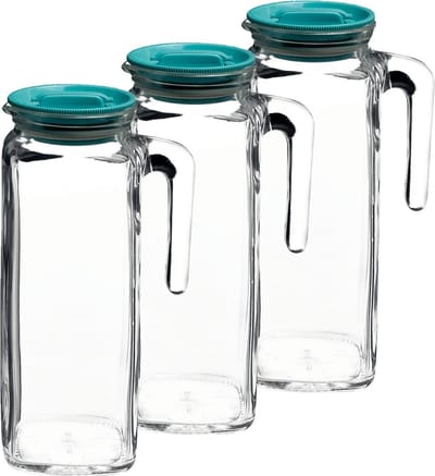 Bormioli Rocco glazen schenkkan met deksel - 3x stuks - 1 liter - Sapkannen/waterkannen