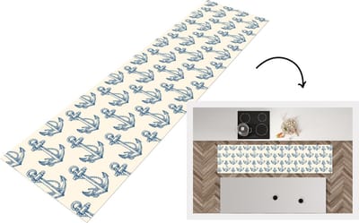 Keukenloper - Loper keuken - Vintage - Anker - Strand - Zee - Patronen - 200x50 cm - Keukenloper vinyl
