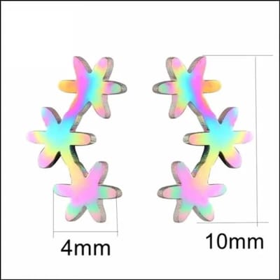 Aramat Jewels | Oorbellen | RVS Bloemen Oorbellen Diverse Kleuren - Bloem Oorstekers | Multikleurig-4x10mm | |7mm | Staal | Kinderen, Volwassenen | Verkleurd niet
