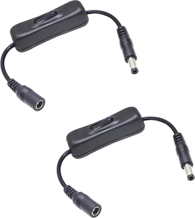 LED Socket 5.5mm x 2.1mm Verlengkabel met Schakelaar voor Beveiligingscamera's - 20cm, 2 Stuks, Ideaal voor LED Verlichting en Camera's