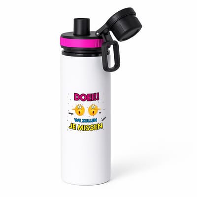Hacebo® - Doei emoji waterfles met draaidop roze - Afscheid bedank cadeau - een collega - werk - afscheidscadeau - verjaardagscadeau - water fles - 850ML
