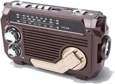 Noodradio - Draagbare Radio - Noodsituaties - Oplaadbaar met Handslinger - 20x12x7 cm - Bruin