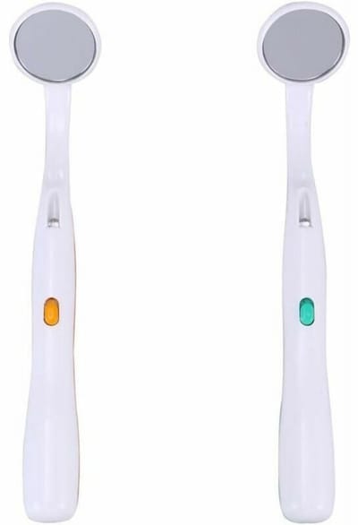 TOVBMUP Mondspiegel met LED-licht - Mondspiegel - Mondspiegel met anti-condenscoating - Spiegel voor mond- en tandheelkundig onderzoek - Mondhygiënespiegel - Blauw en oranje - 2-pack