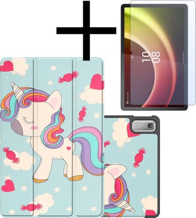 Hoes - Geschikt voor Lenovo Tab P11 (2e / 2nd Generatie) - Met Screenprotector - Trifold Bookcase - Hard Cover - Hardcover Book Case - Tablet Hoesje - Eenhoorn