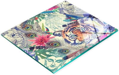 Gehard multifunctioneel decoratief bord van glas met tijgerkoppen, 60x52 cm