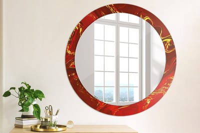 Coloray Bedrukte Spiegel - Rood marmer Spiegel Met Print - 80 cm - Rood Bedrukte Spiegel - Spiegel Met Print - Wandspiegel Met Print - Wandspiegel Decoratieve Print