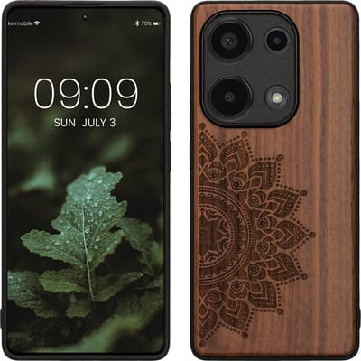 kwmobile telefoonhoesje geschikt voorXiaomi Redmi Note 13 Pro 4G - Hoesje met bumper - hout - In donkerbruin Opkomende Zon design