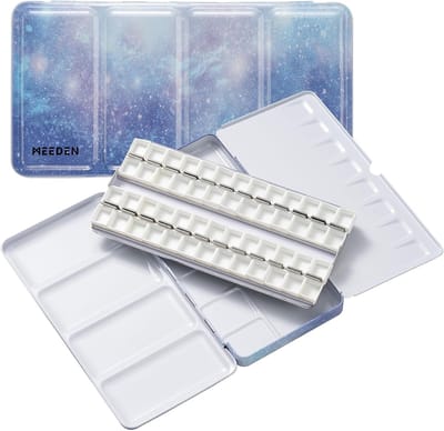 Verfpalet met deksel - Sterren - 13 x 20 x 1 cm - Metalen Reis Aquarel Doos - Voor Waterverf