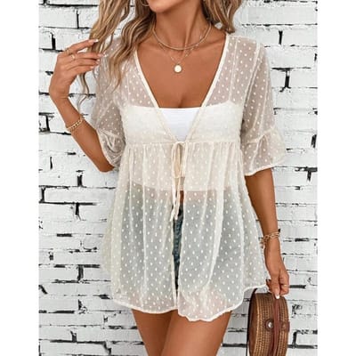 Dames Zomer Chiffon Boho Strand Bikini Cover Cardigan Top Zonwerende Shirt Blouse L gray