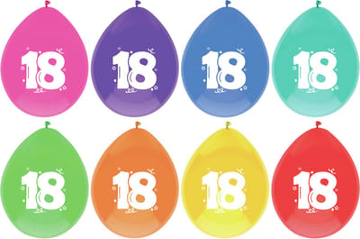 Haza Leeftijd verjaardag thema ballonnen - 18 jaar - 8x stuks - 29 cm - multi kleuren