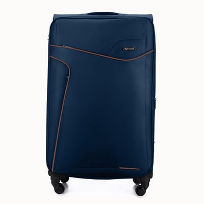 Solier STL1651 - Reiskoffer middelgroot M - Softcase - Uitbreidbaar - 4 zwenkwielen - Donkerblauw/Bruin