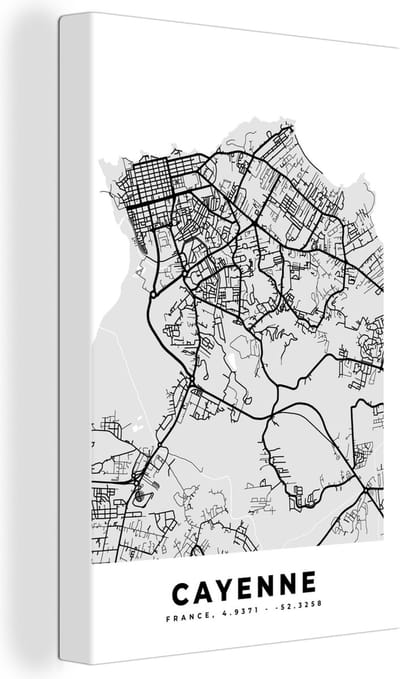 Canvas Schilderij Plattegrond - Cayenne - Stadskaart - Kaart - Frankrijk - 20x30 cm - Wanddecoratie