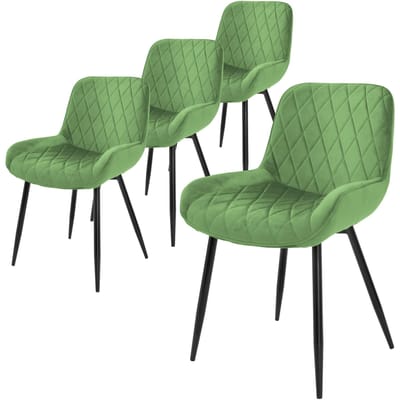 Set van 4 eetkamerstoelen met rugleuning & armleuning van salie fluweel met metalen poten ML-Design