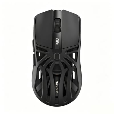 NAXSIR Lichte gamingmuis met accu-indicator, 3 verbindingswijzen, 1000Hz, 10000 DPI en programmeerbare toetsen