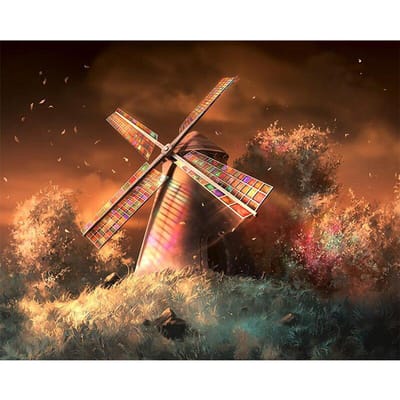 5D diamant schilderij volledige ronde kleur windmolen landschap diamant borduurwerk 20X30CM brown