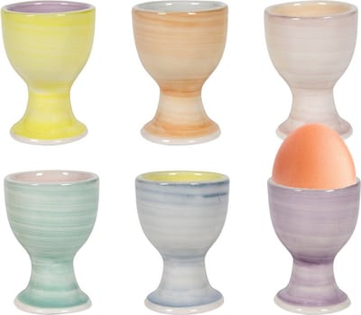 Bellatio Design Eierdopjes Soft Pastel - set van 12x - multi kleuren - keramiek - 7 x 5 cm - voor ontbijt/brunch/pasen
