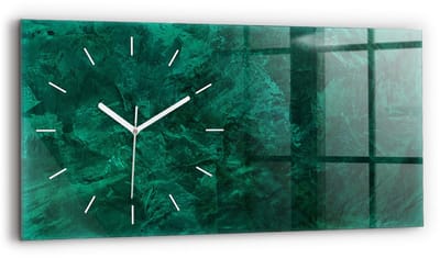 Wallfluent Wandklok - Smaragdgroene muur Stijlvolle Klok - 60 cm x 30 cm - Groente Wandklok - Witte Handen - Wandklok Zonder Cijfers - Wandklok voor in de Keuken - Rechthoekige Glas Klok - Scandinavisch Wandklok - Klok met Print