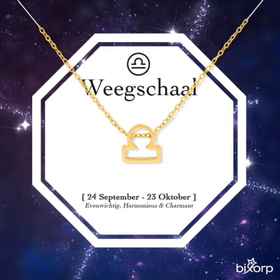 Bixorp Stars Sterrenbeeld Ketting Weegschaal / Libra - Stainless Steel met Goud Verguld - 45cm Ketting met Zodiac Hanger - Inclusief Cadeau Verpakking