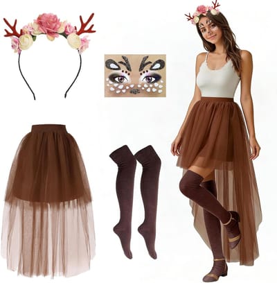 Vrouwelijke Herten Kostuum Haarband met Tulle Rok voor Carnaval en Halloween - Leuke Accessoires voor Feestjes en Themapartijen