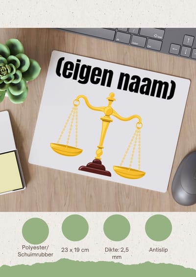 Akyol - rechter weegschaal Muismat - Advocaat - advocaten - met eigen naam - leuk cadeau voor iemand die advocaat is - cadeau - kado - 23 bij 19 cm