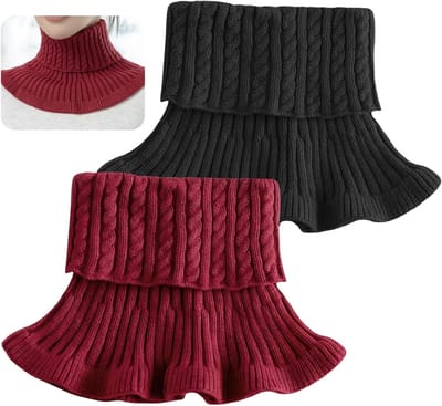 Dames Turtleneck Set met Verwijderbare Tube Sjaal en Necktie in Zwart en Rood voor Casual en Formele Outfits